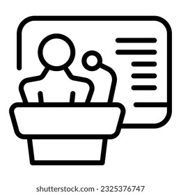 Umrissvektor für das Symbol des Online-Lautsprechers. Gruppenvideo. Business Computer
