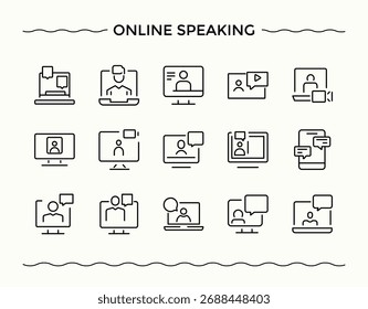Conjunto de iconos de habla en línea. Pack de iconos web de Speak. Movimiento de Vector editable minimalista. Conjunto de iconos de chat. Arte vectorial editable.