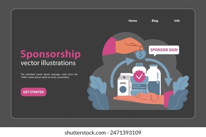 Online sponsorship agreement. Handshake on screen signifies collaboration. Circular flow of funds, partnership commitment. Successful online deals, fostering trust in digital age. vector illustration