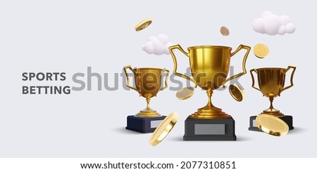 Online sports betting banner concept with goblets and coins in a realistic style. Vector illustration
