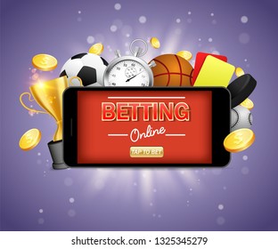 Online sports betting vector poster banner design template. Football, basketball, baseball, hockey online betting.