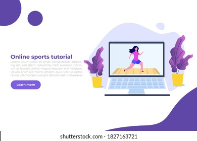 Online sports tutorial, Yoga studios streaming consept. Working out at home. Vector illustration