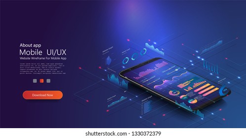 Online statistics and data Analytics  .Digital money market, investment, finance and trading. Perfect for web design, banner and presentation. Isometric vector illustration