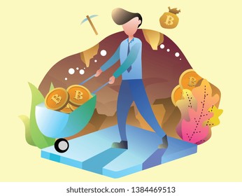 Online statistics and data Analytics, Digital money, investment, finance and trading, banner and presentation, crypto mining. vector flat illustration