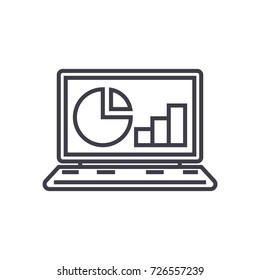 online statistics, data analytics vector line icon, sign, illustration on background, editable strokes