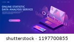 Online statistics and data Analytics.Digital money market, investment, finance and trading. Perfect for web design, banner and presentation. Isometric vector illustration.