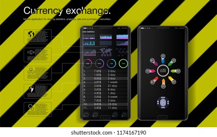 Online statistics and data Analytics.Digital money market, investment, finance and trading.  Perfect for web design, banner and presentation. Vector illustration.