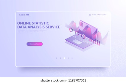 Online statistics and data Analytics.Digital money market, investment, finance and trading. Perfect for web design, banner and presentation. Isometric vector illustration.