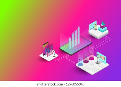 Online statistics and data analytics.Digital money market vector isometric