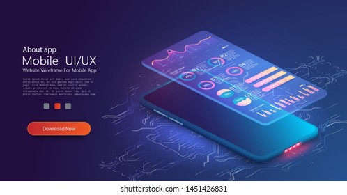 Online statistics and data Analytics.Digital money market, investment, finance and trading. Perfect for web design, banner and presentation. Isometric vector illustration. UI, UX, 3D Isometric