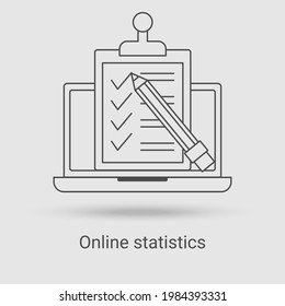 Online statistics icon.The concept of using web applications for statistical data.Vector illustration of the thin line icon.Black on a white background.