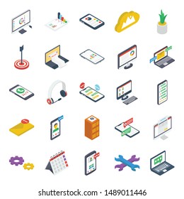  Online Statistics Isometric Icons Pack