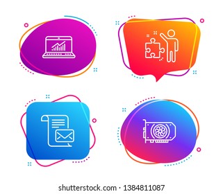 Online statistics, Mail letter and Strategy icons simple set. Gpu sign. Computer data, Read e-mail, Business plan. Graphic card. Technology set. Speech bubble online statistics icon. Vector
