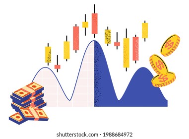 Online Stock Market. Japanese candlestick chart. Financial market. Traders and stock brokers. Stock quotes and commodity prices. Flat vector illustration.