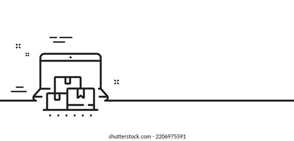 Icono de línea de almacenamiento en línea. Signo de entrega de Internet. Símbolo de servicio de dispositivo móvil. Fondo mínimo de la ilustración de línea. Banner de patrón de icono de línea de almacenamiento en línea. Concepto de plantilla web blanca. Vector