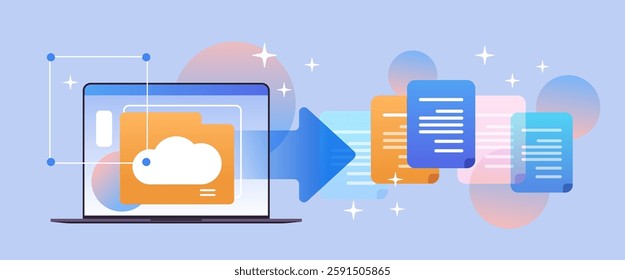 online storage on laptop screen file transfer connection docs information migration access to remote documents concept