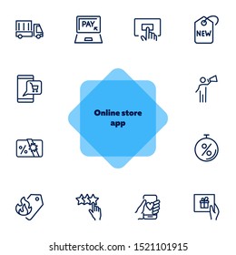Online store app icon set. Product delivery concept. Vector illustration can be used for topics like shopping, buying, online store