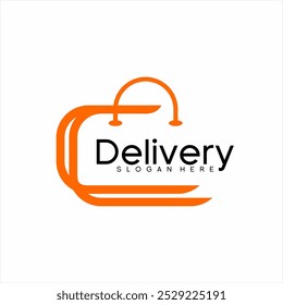 Online store application identity logo design. Shopping bag symbol illustration with fast delivery concept.