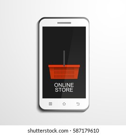 Online store, application for smartphone, online shopping, isolated on white, vector illustration