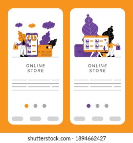 Online store banners set design of shopping ecommerce market retail and buy theme Vector illustration
