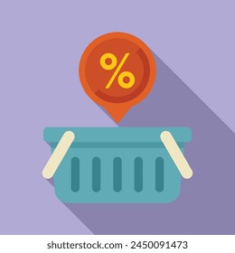 Online store basket icon flat vector. Sale virtual shop. Market order service