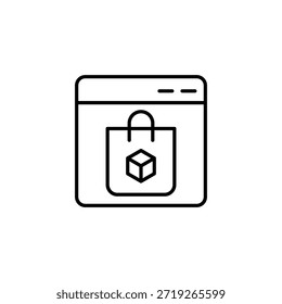 Online Store With Box Inside Shopping Bag Outline Icon