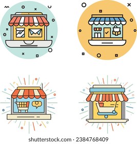 Online store business set icon illustration vector svg