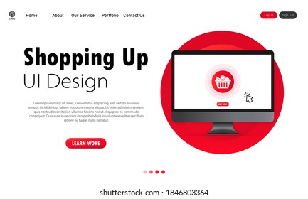Online store concept on computer screen banner. UI design. Online shopping at home. Vector on isolated white background. EPS 10