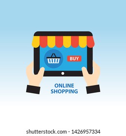 Online store concept on tablet. Flat vector illustration