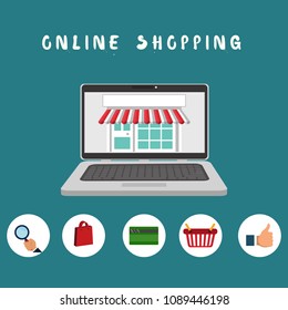 Online store concept. Set icons. Flat vector illustration.
