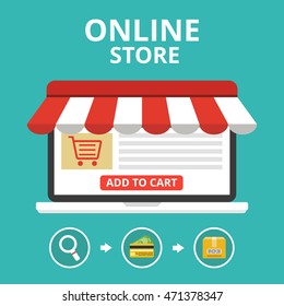 Online store concept. Set icons. Flat vector illustration.