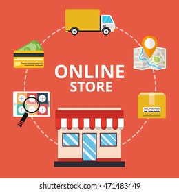 Concepto de tienda en línea. Establecer iconos. Ilustración vectorial plana.