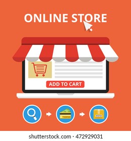 Online store concept. Set icons. Flat vector illustration.
