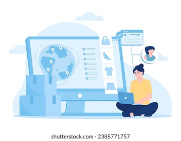 online store customer service and purchasing trending concept flat illustration