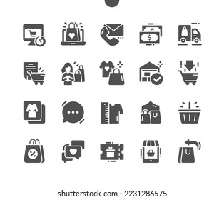 Online store. Delivery, contact, faq, reviews and catalog. Dropshipping. Add to basket. Online shop. Vector Solid Icons. Simple Pictogram