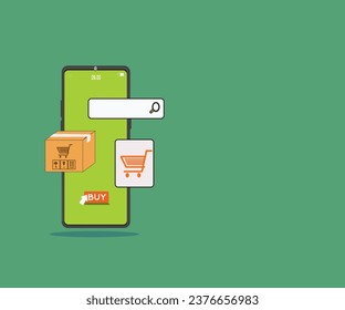 Lieferung von Online-Shops, Paket-Abholung, braunes Karton-Paket, Bezahlkartenanwendung, Online-Shopping-Geschichte