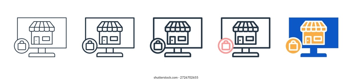Tienda en línea diferentes iconos de estilo conjunto de Ilustración vectorial.