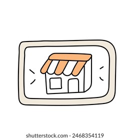 Tienda en línea en estilo doodle. Vector aislado sobre fondo blanco