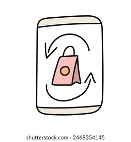 Tienda en línea en estilo doodle. Vector aislado sobre fondo blanco