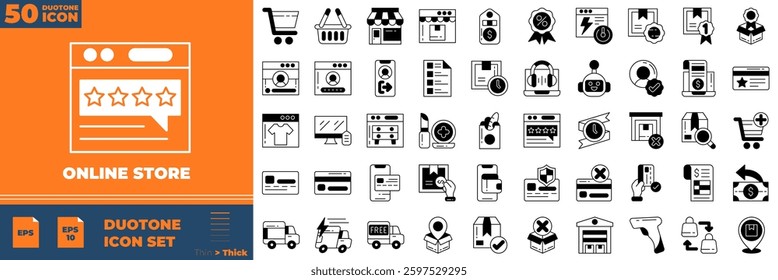 Online Store Duotone Editable Icons set. Vector illustration in modern thin duotone style of online store icons: shopping, store, delivery, promotion, etc