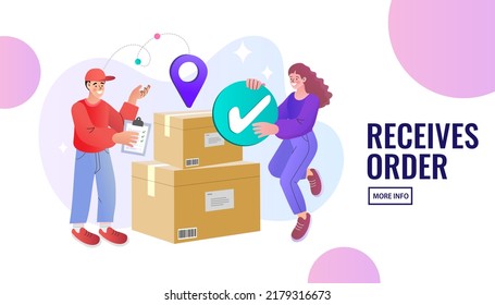 Online store, e-commerce website, shipping details, delivery service. Order processed, order complete, cash on delivery concept. process completed. illustration flat design vector eps10. 