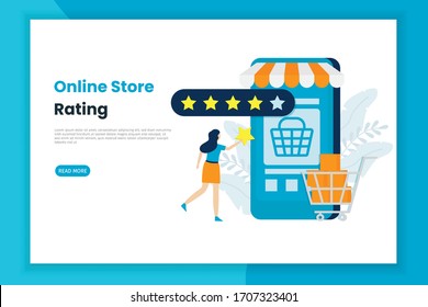 Online store feedback review illustration. This design can be used for websites, landing pages, UI, mobile applications, posters, banners