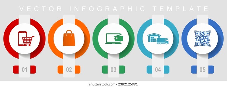 Online store flat design icon set, miscellaneous icons such as smartphone, cart, bag, delivery and qr code, vector infographic template, web buttons collection