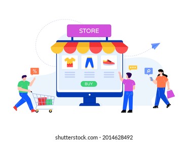 An online store flat editable illustration 