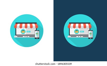 Diseño vectorial del logotipo del icono plano de la tienda en línea, conceptos de icono de la tienda en línea, diseño creativo