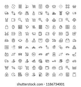 Online store flat icon set. Single high quality outline symbol of info for web design or mobile app. Thin line signs for design logo, visit card, etc. Outline logo of graphic online store 