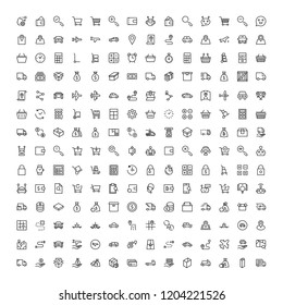 Online store flat icon set. Single high quality outline symbol of info for web design or mobile app. Thin line signs for design logo, visit card, etc. Outline logo of graphic online store 