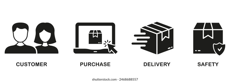 Online Store Guide Symbol Collection. Ecommerce Line Icon Set. Customer Order Linear Pictogram. Commerce Distribution Outline. Safe Delivery Sign. Editable Stroke. Isolated Vector Illustration.