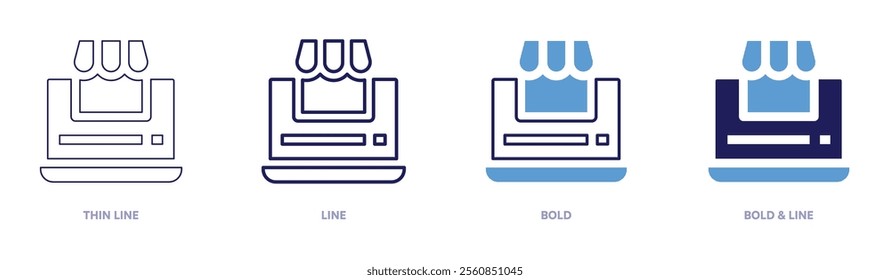 Online store icon in 4 different styles. Thin Line, Line, Bold, and Bold Line. Duotone style. Editable stroke.