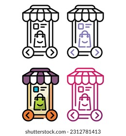 Diseño de iconos de tienda en línea en cuatro colores de variación